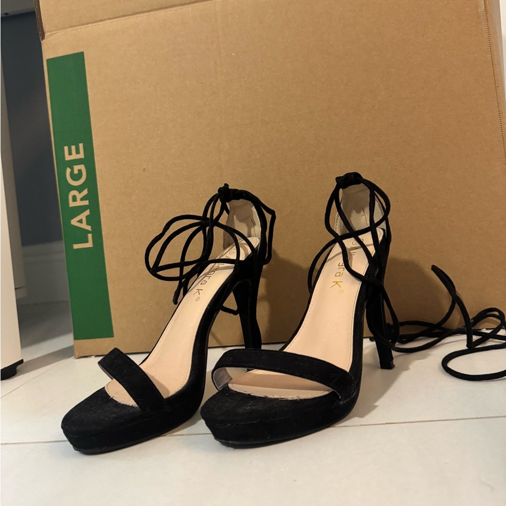 Allegra K Black Suede Lace-Up Heels - Fits Size 7.5/8
